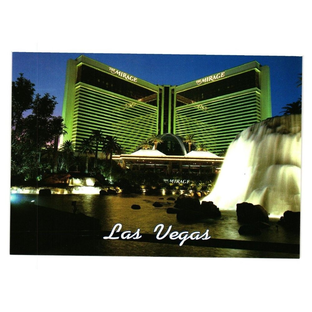 Mirage Hotel Casino Vintage Postcard Waterfall Volcano Day Photos